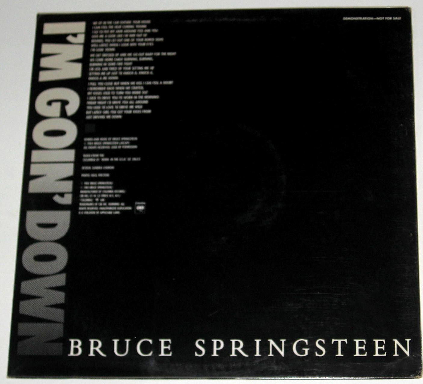 Bruce Springsteen I'M GOIN' DOWN US Promo 12" Single w B/W Demonstration Cover